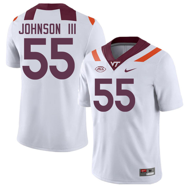 Men #55 Gerard Johnson III Virginia Tech Hokies College Football Jerseys Stitched-White